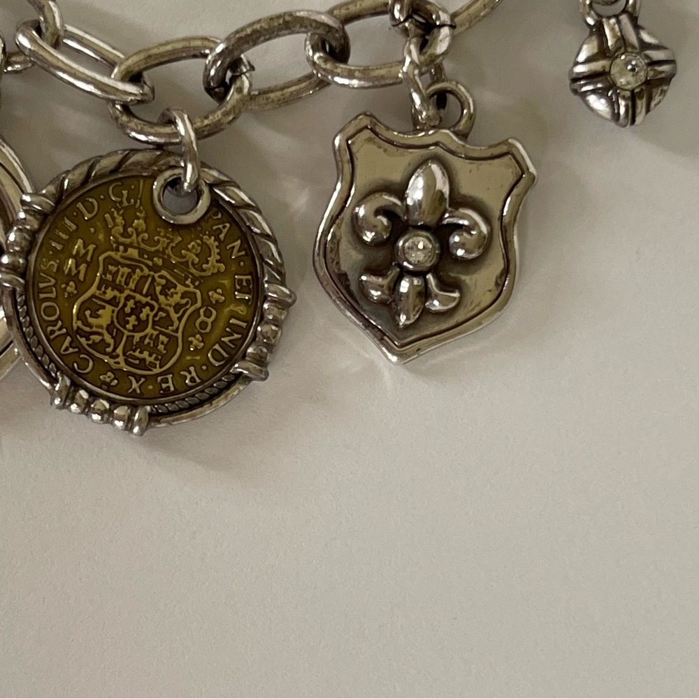 VINTAGE BRIGHTON Bracelet: Devotion Shield Silver & Gold Charm Bracelet RETIRED - Picture 4 of 7